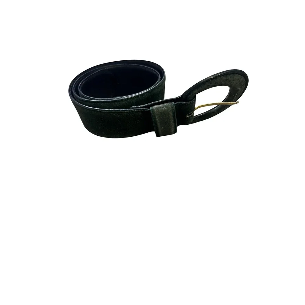 Amanda Smith Vintage Dark Green Suede Leather Wide Waist Belt Medium Gold Buckle